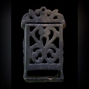 COPY - Antique Vintage Heavy Cast Iron Black Match Box Holder Wall Mount